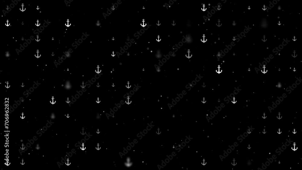 Poster template animation of evenly spaced sea anchor symbols of different sizes and opacity. animation of 