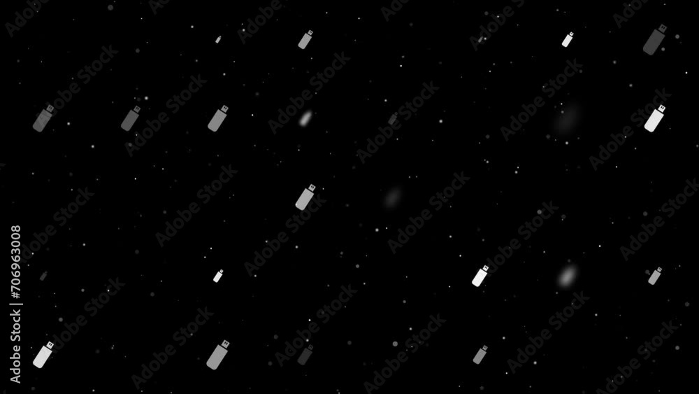 Poster template animation of evenly spaced flash drives of different sizes and opacity. animation of transp