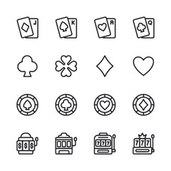 Set of Casino icon for web app simple line design - obrazy, fototapety, plakaty