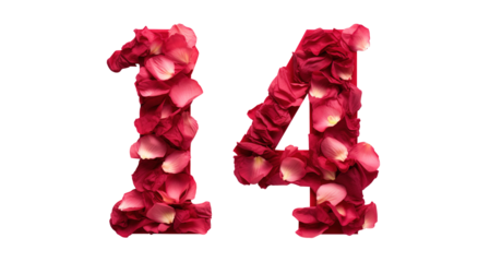 14 English letters made of rose petals on a transparent background.