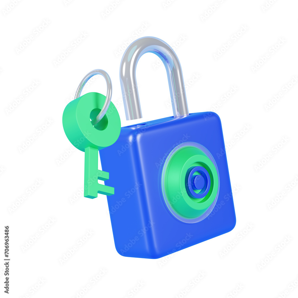 Poster padlock and key with transparent background