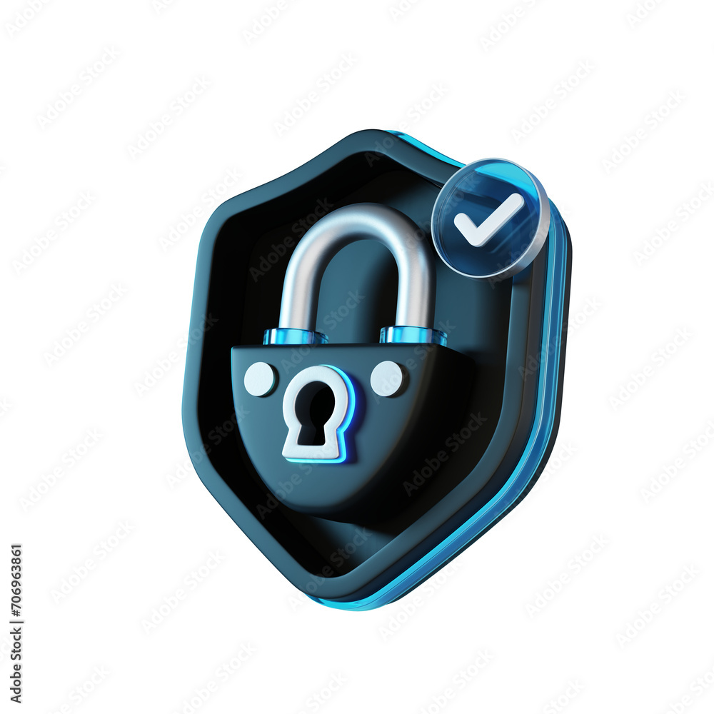 Poster padlock symbol and security checker with transparent background
