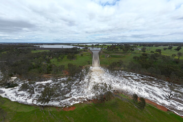 Extreme Flood water Murray River Victoria Australia January 2024 