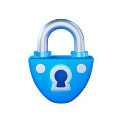 Blue neon lock icon illustration with transparent background 