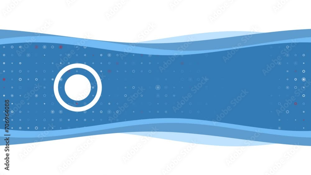 Aufkleber animation of blue banner waves movement with white radio button symbol on the left. on the backgroun