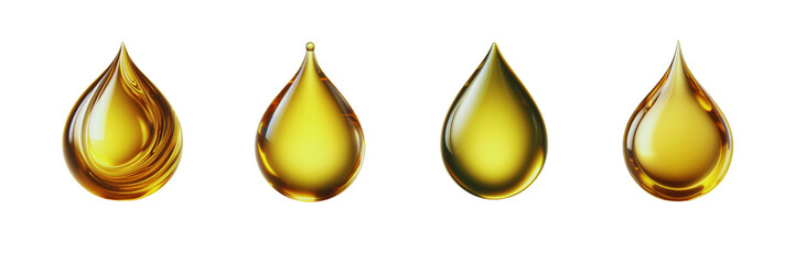 Set of A drop of olive oil close-up, isolated over on transparent white background.