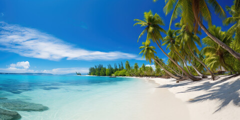 View of palm trees and sea at bavaro beach, punta cana, dominican republic, west indies, caribbean, central america.