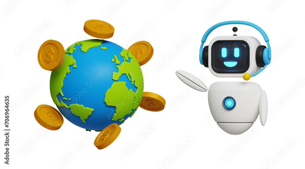 Poster ai robot showing business opportunities concept. robot automation and innovation support, business s