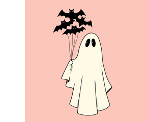 Very cute little ghost isolated clip art hand drawn illustration. Baby print for Halloween celebration. Stock vector illustration for kids products design.