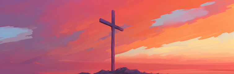Ethereal Cross in Misty Landscape
