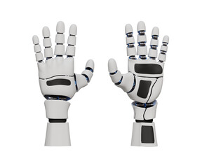 Cyborg hand front and back view. Suitable for AI, artificial intelligence. Futuristic bionic hand prosthesis. 3D robot hands icon. 3d illustration