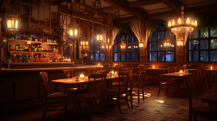 Fototapeta na wymiar Cozy restaurant with warm lighting