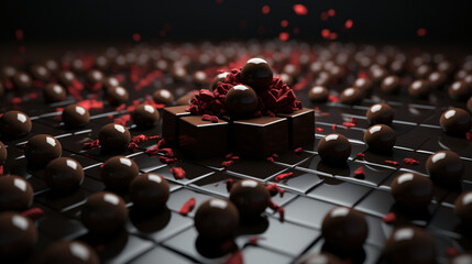 Dark chocolate candy on table