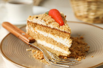 Tasty and delicious food concept - carrot cake