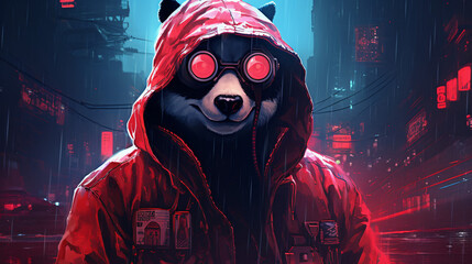 cyberpunk panda digital art illustration