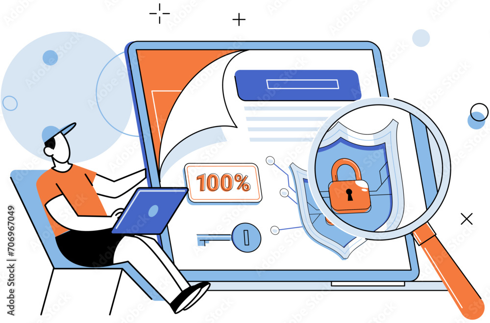 Poster cyber security vector illustration. safety in cyberspace relies on secure systems and robust defense