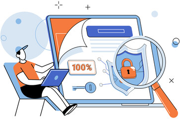 Cyber security vector illustration. Safety in cyberspace relies on secure systems and robust defense mechanisms The cyber security metaphor compares digital protection to safeguarding valuables