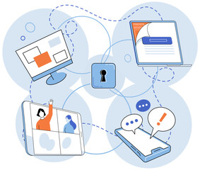 Cyber security vector illustration. Expert support is crucial in establishing effective cyber security protocols Defense mechanisms ensure confidentiality sensitive information Confidence in online