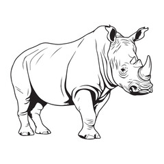 Fototapeta premium Rhinoceros in cartoon, doodle style . Image for t shirt. Isolated 2d vector illustration in logo, icon, sketch style, Eps 10, black and white. AI Generative
