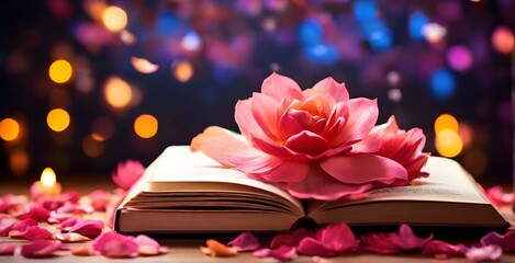 pink rose and book