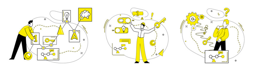 Business thinking vector illustration. Decision-making is compass navigating ship business thinking through challenges Business thinking metaphorically paints canvas success with strokes creativity © Dmytro