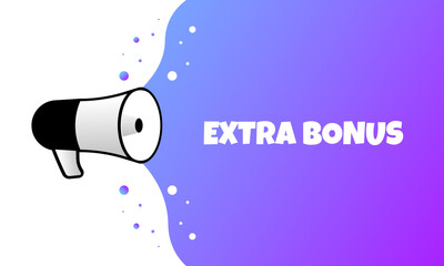 Extra bonus sign. Flat, purple, megaphone text, extra bonus sign. Vector illustration