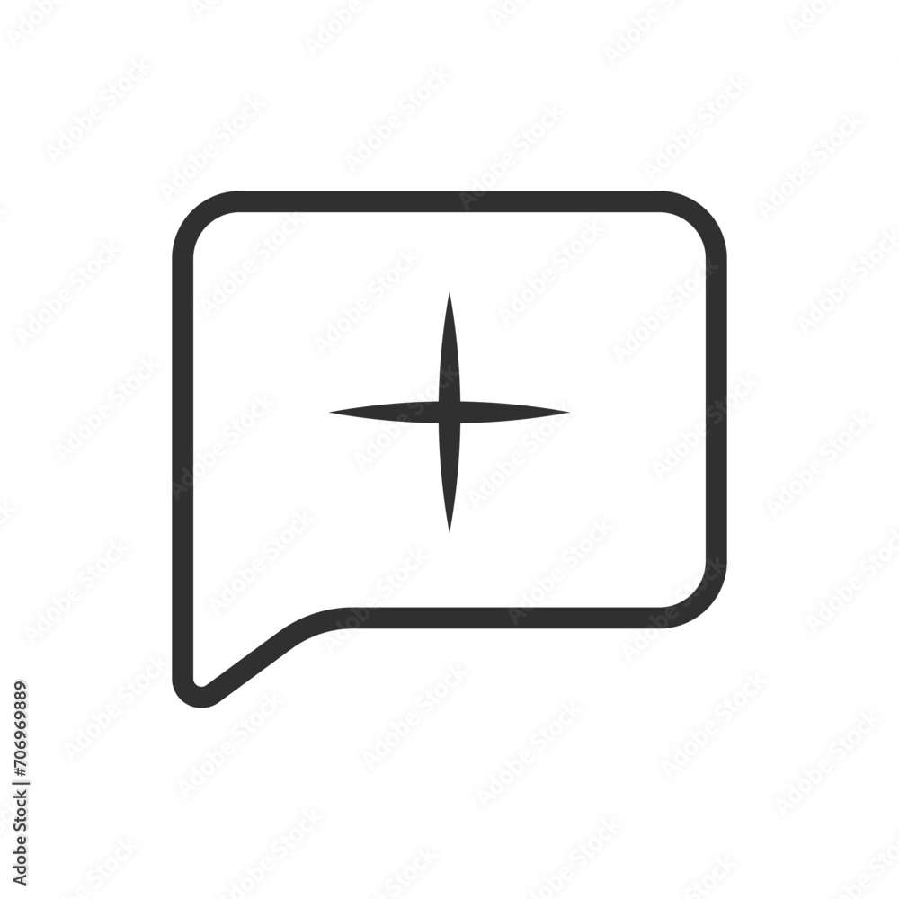 Poster notification icon with a plus sign. flat, gray, message bubble, plus inside notification bubble. vec