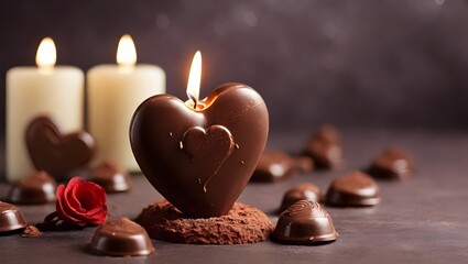 heart shaped candle and chocolate