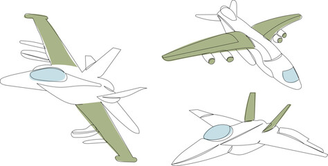 combat aircraft line drawing, sketch, vector