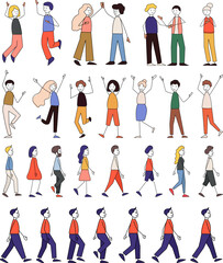 set of people in different poses, simple figure, sketch, vector
