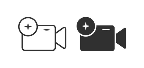 Video camera icons. Flat, gray, camera icons with plus design, video camera icons. Vector icons