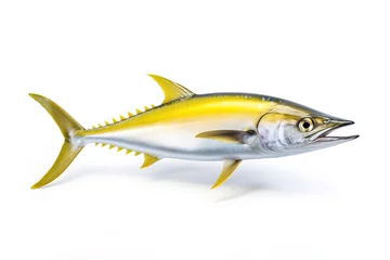 Foto op Canvas Image of a yellow tail kingfish isolated on white background. Fresh fish. Underwater animals. Generative AI. © yod67