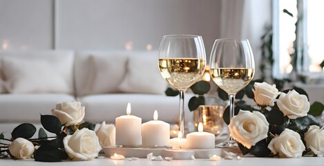 two glasses of champagne and candles