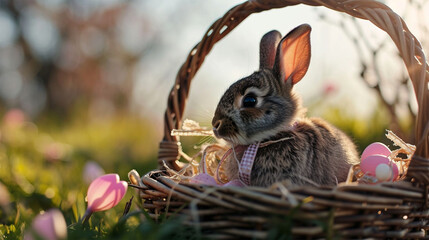 Fototapeta na wymiar a cute bunny wearing a pretty ribbon