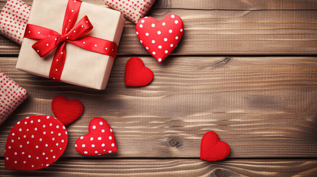 Love hearts on wooden texture background, valentines day card concept