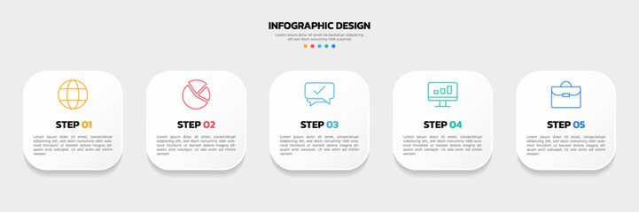 Business infographic vector illustration 5 steps or options with icons - obrazy, fototapety, plakaty