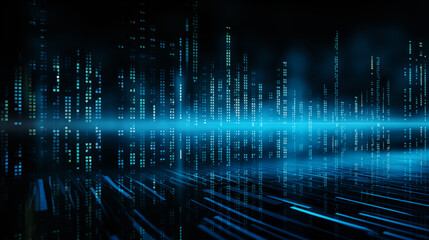 Blue binary code on black background technology coding AI concept
