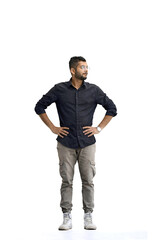 Fototapeta premium Man, on a white background, full-length, hands on hips