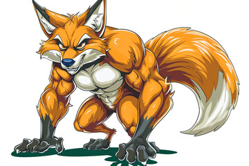 big muscular fox cartoon