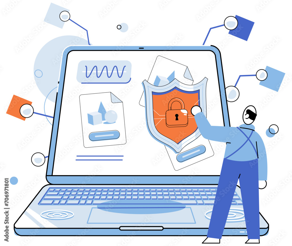 Poster cyber security vector illustration. confidence in online transactions is built on foundation cyber s