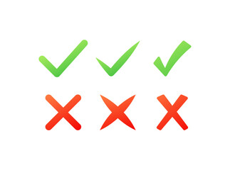 Checkmark and cross icons. Flat, color, set of check marks and crosses icons. Vector icons