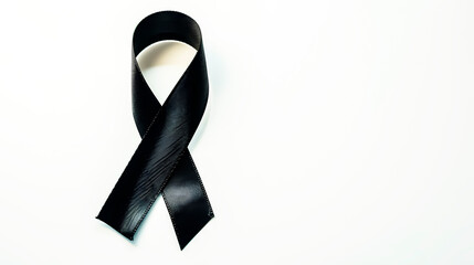 A black ribbon on white background with copyspace.	
