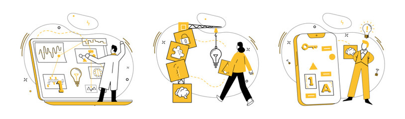 Business thinking vector illustration. Decision-making is compass navigating ship business thinking through challenges Business thinking metaphorically paints canvas success with strokes creativity