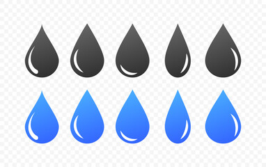 Water drop icons set. Flat, blue, set of water drops for design. Vector icons