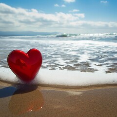 Fototapeta premium red heart on the beach