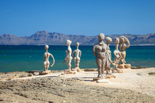 Can Picafort, Alcudia, Mallorca - September 19th, 2022: Joan Bennassar sculptures on beach
