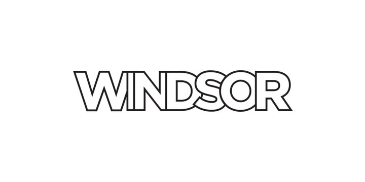 Windsor in the Canada emblem. The design features a geometric style, vector illustration with bold typography in a modern font. The graphic slogan lettering.