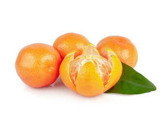 Tangerines and slices isolated on a white background.