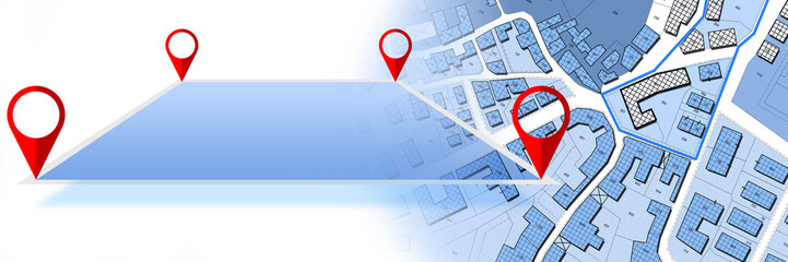 Fototapeta premium Imaginary cadastral map of territory with a vacant land available for sale or building construction