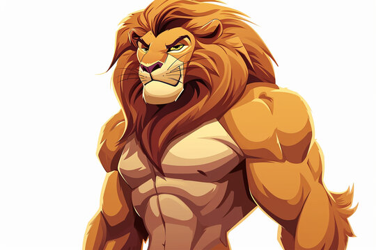 cartoon big muscular lion